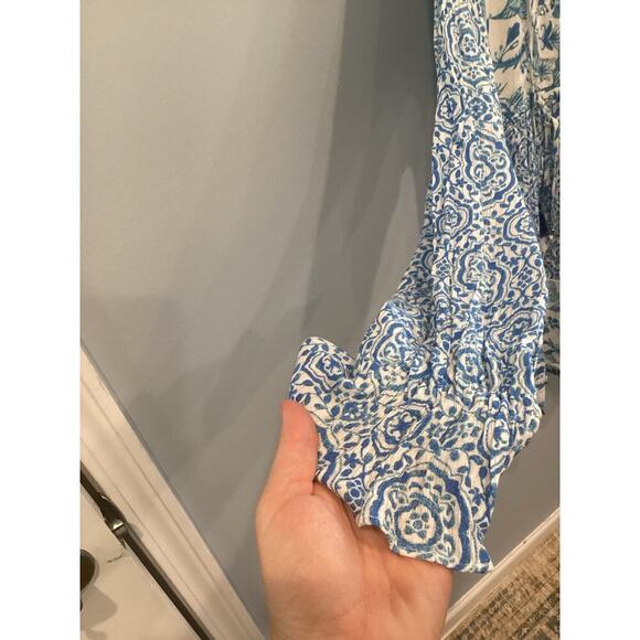 REVOLVE X HOUSE OF HARLOW Boho Mini Shirt Dress Size S Tiered Blue Beachy Tassel - Picture 9 of 15